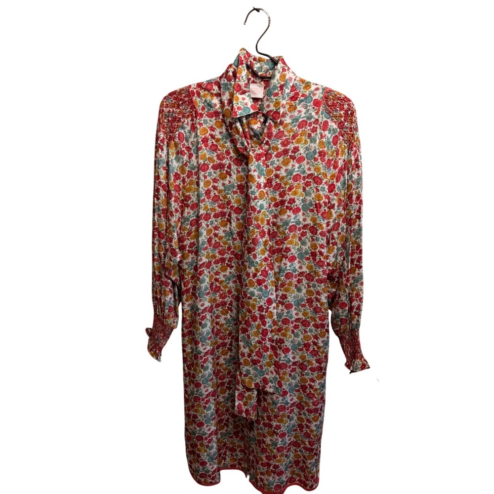 Loretta‎ Caponi Floral Dress Italian Luxury Artisan Smocking Boho Chic Summer